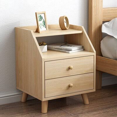 Storage Cabinet Bedroom Bedside Locker Double Drawer Nightstand Bedside Cabinet George Oliver JCK3_J0AFB89