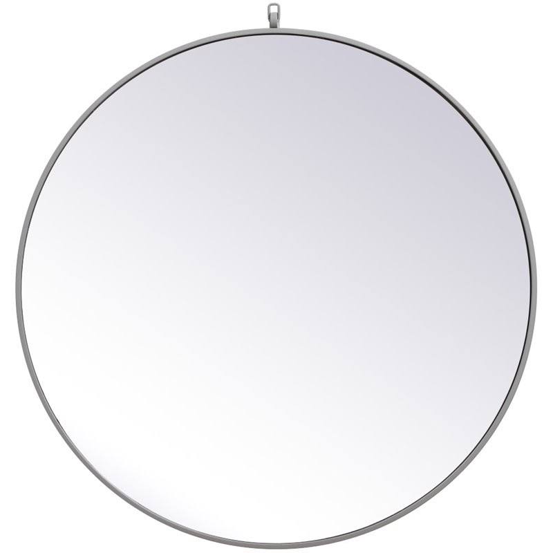 Allora 36x22 Mid Century Metal Frame Hooked Clear Beveled Mirror in Gray PTR8_W9ZLQ70