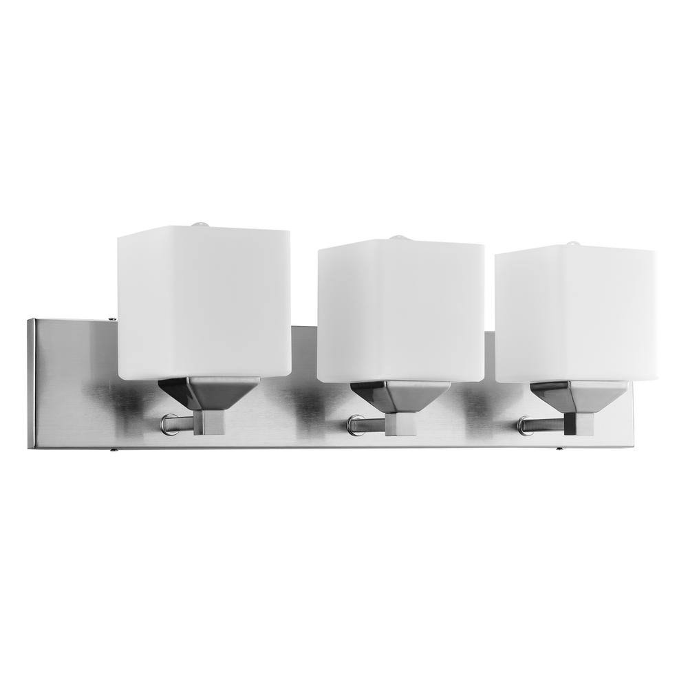 Sunlite 24 in. 3-Light Brushed Nickel Square Shade Wall Vanity Light with Frosted Glass Shade DVI0_D3XPS94