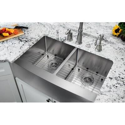 Soleil SSAP5050S 32.875x22 L x 20.75x22 W Farmhouse/Apron Kitchen Sink with Grid Set and Drain Assemblies TZA0_Z2GYQ98