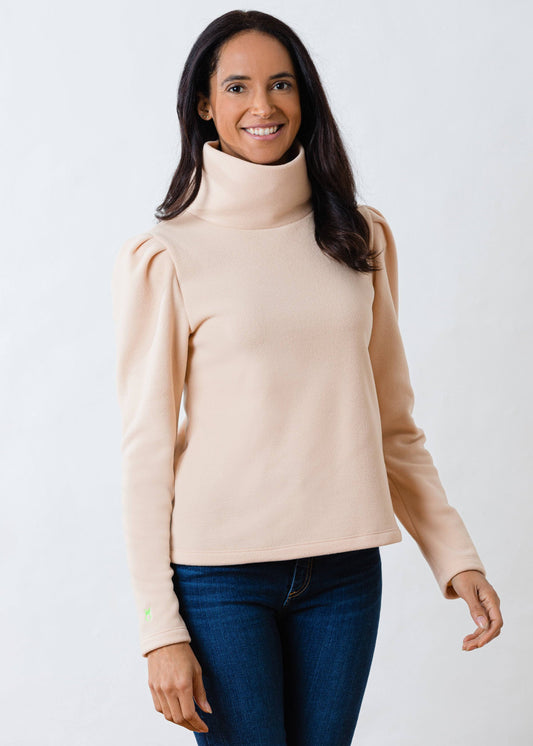 Palmer Puff Sleeve Turtleneck in Vello Fleece (Natural Blush) Xs (0-2) OZH4_B2QFN10