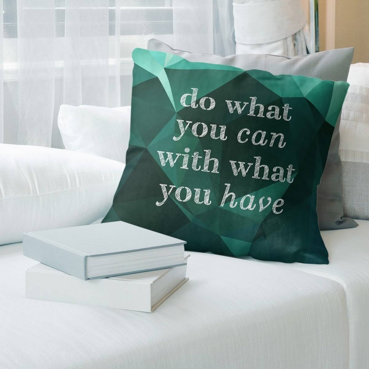 Quotes Faux Gemstone Do What You Can Quote Pillow (Indoor/Outdoor) - 20 x 20 - Square - Zipper Closure - Large - Polyester XYL4_F1QCS57