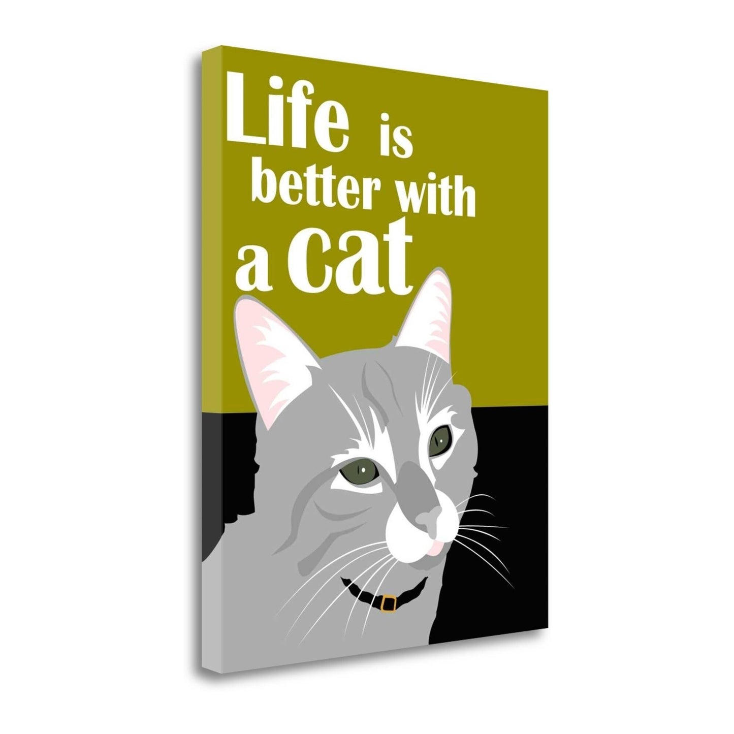 Tangletown Fine Art Life Is Better with A Cat Graphic Art Print on Wrapped Canvas, Green NDZ0_U4URC39