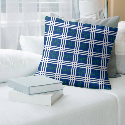 Seattle Throwback Football Luxury Plaid Accent Pillow-Faux Linen - 14 x 14 - Blue/Green/White RXX8_G9MEB08