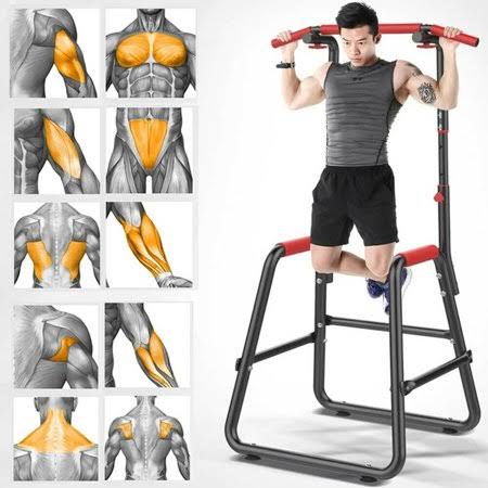 Actops Adjustable Chin Up Stand Pull Up Bar Dip Power Tower Home Gym Fitness Workout, Black SYO8_R6SNS89