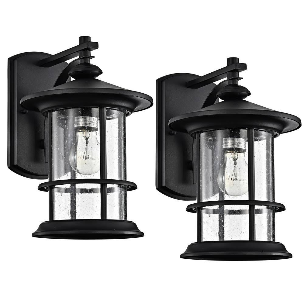 CASAINC 21.1 in. 1-Light Matte Black Vintage Outdoor Wall Lantern Sconce with Clear Seedy Glass (Set of 2) DEY7_D8EJJ99