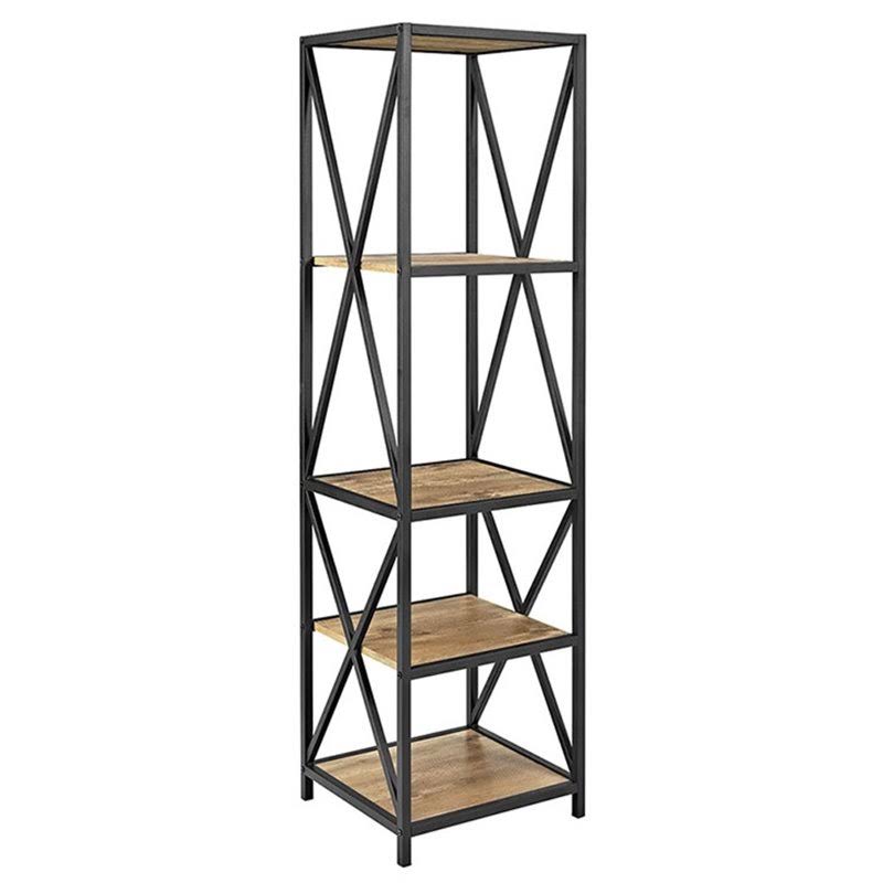 Pemberly Row 4 Shelf Metal and Wood Bookcase in Barnwood - PR-1648929 LUA3_S7GPS43