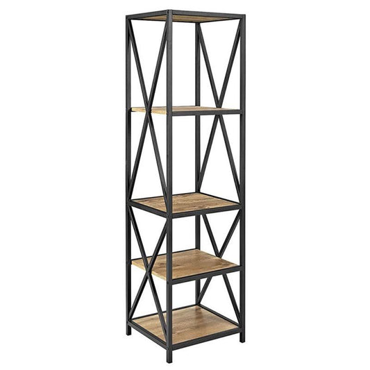 Pemberly Row 4 Shelf Metal and Wood Bookcase in Barnwood - PR-1648929 LUA3_S7GPS43