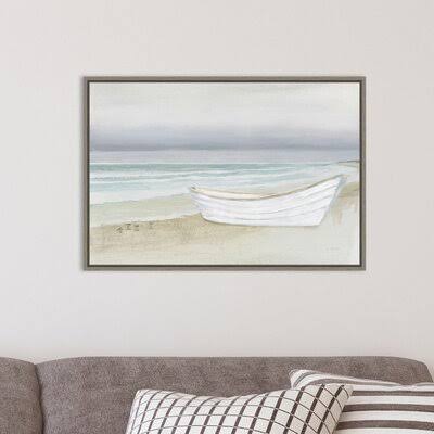 Serene Seaside with Boat by James Wiens - Floater Frame Painting Print on Canvas Rosecliff Heights UDS7_E9JRW65