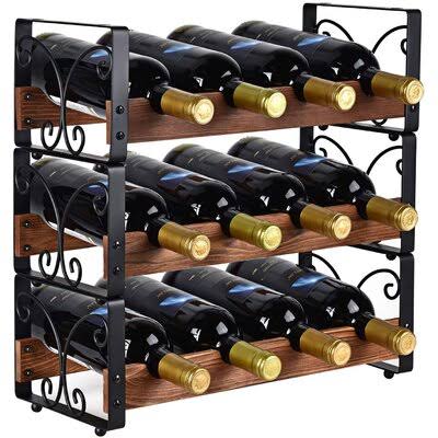 3 Tier Stackable Wine Rack Freestanding 12 Bottles Organizer Holder Stand Countertop Liquor Storage Shelf Solid Wood  Iron  VQC9_X2BAE49