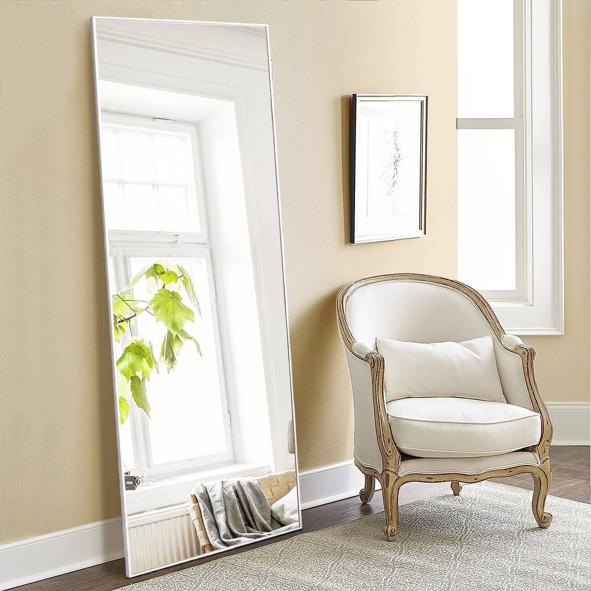 71x22x23.6x22 Floor Full Length Mirror Large Standing Metal Thin Frame - White FEP5_U4LHC97