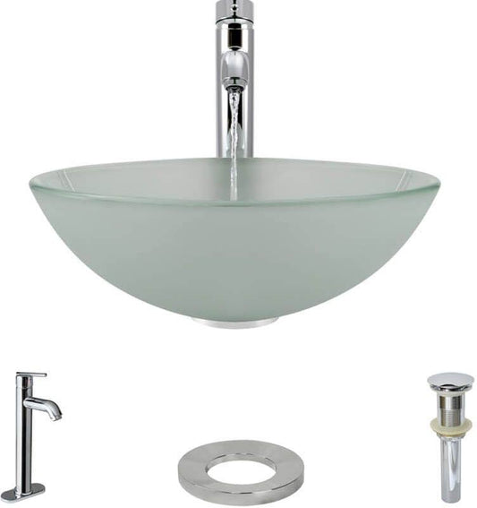 Rene R5-5002-R9-7001 16-1/2x22 Glass Vessel Bathroom Sink with Vessel Faucet Sink Frosted / Chrome GOB5_O7DUE57