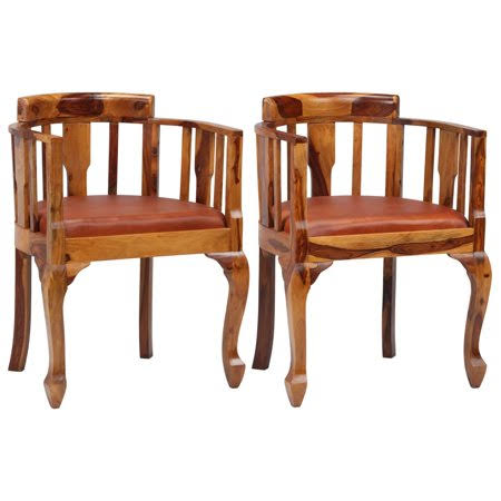 Dining Chairs 2 Pcs Real Leather and Solid Sheesham Wood, Size: 18.1 BFT1_O6RCZ37