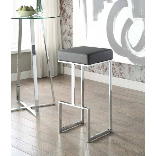 CDecor Farrier Chrome Leg Upholstered Counter Stool - Grey - Bar Height - 29-32 in. KEH7_T3VIQ84