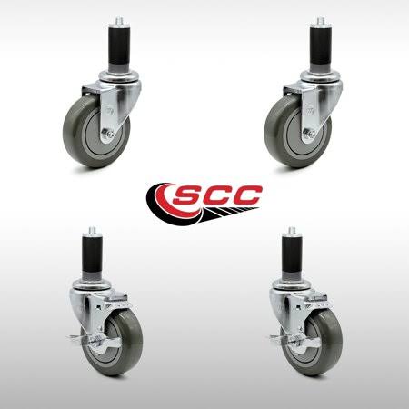 Service Caster - 4a€ x 1.25x22 Stainless Steel Gray Polyurethane Wheels Caster Set of 4 - 2 Swivel CA RNH3_A0QLR41