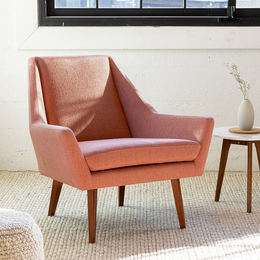 Pink Tweed Fabric Armchair, Solid Wood Legs | Article Angle Modern Furniture HOG8_L7CWO96