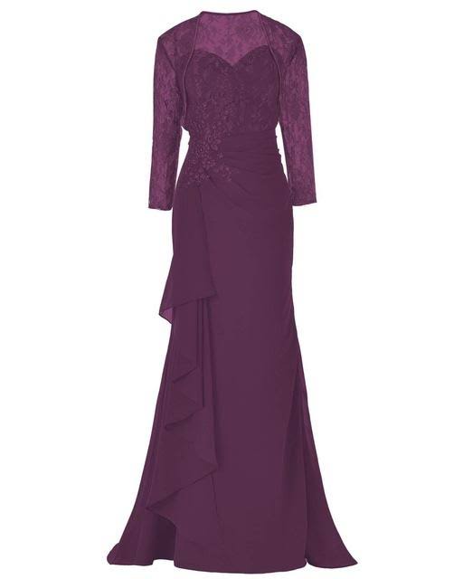 Elegant Lace Three Quarters Sleeves Gown Mother of The Bride Groom Dress with Jacket for Wedding Party 2 / Grape LXN7_C6RGI42