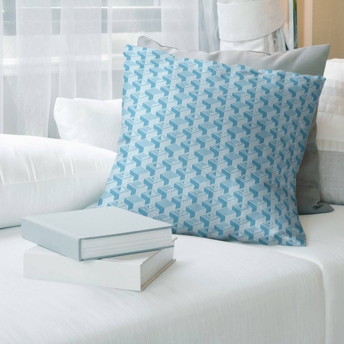 Cool Tones Classic Skyscrapers Pattern Throw Pillow - 18 x 18 - Teal - Cotton LHL3_P8UAW43