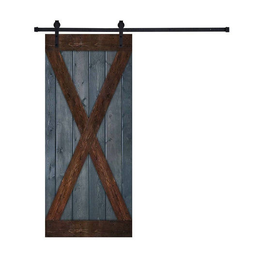 Akicon Contrast Color Paneled Wood Single Barn Door with Installation Hardware Kit - x Series - Grey  Brown Contrast - 24x2 QQA7_K1SBR22